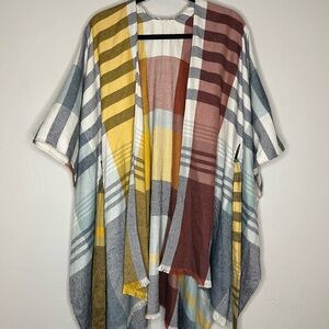 Plaid Multicolor Kimono Tie Front Cardigan